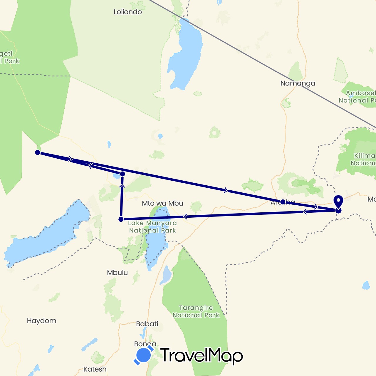 TravelMap itinerary: driving in Tanzania (Africa)