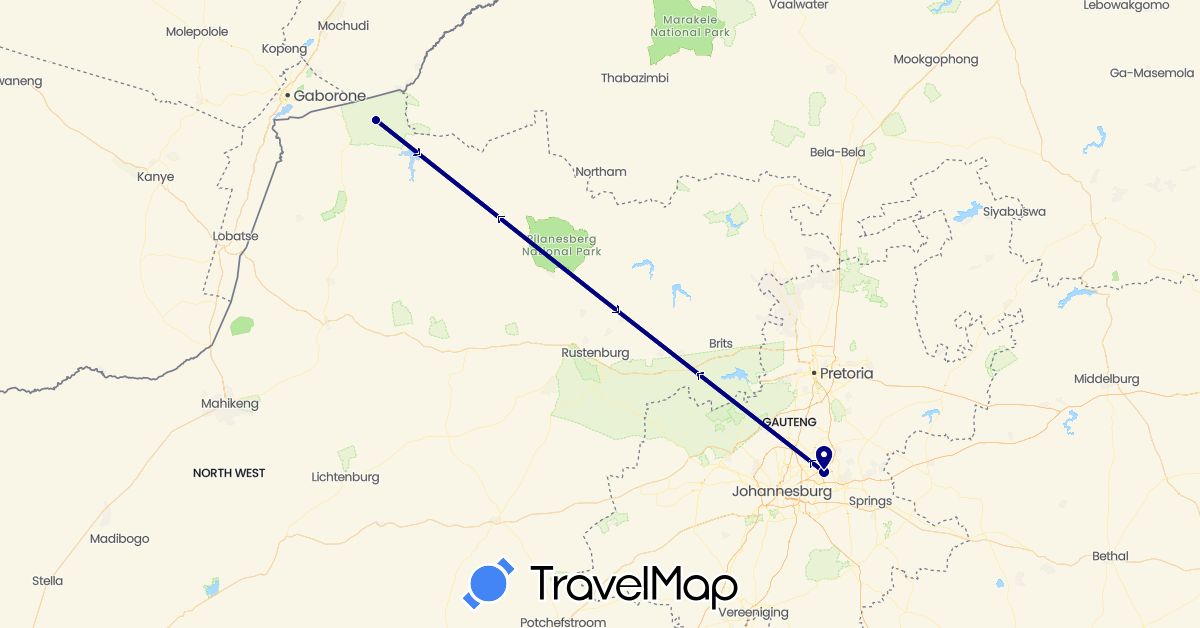 TravelMap itinerary: driving in South Africa (Africa)