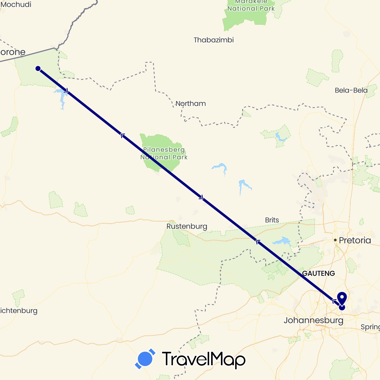TravelMap itinerary: driving in South Africa (Africa)