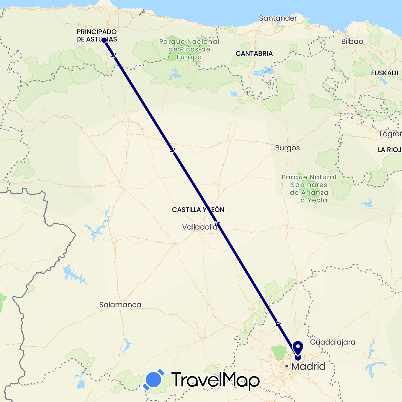 TravelMap itinerary: driving in Spain (Europe)