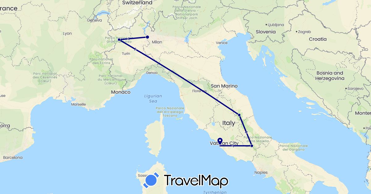 TravelMap itinerary: driving in Italy (Europe)