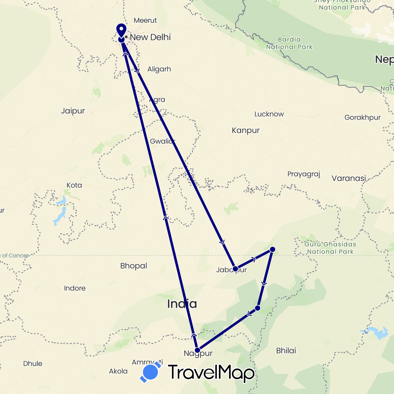 TravelMap itinerary: driving in India (Asia)