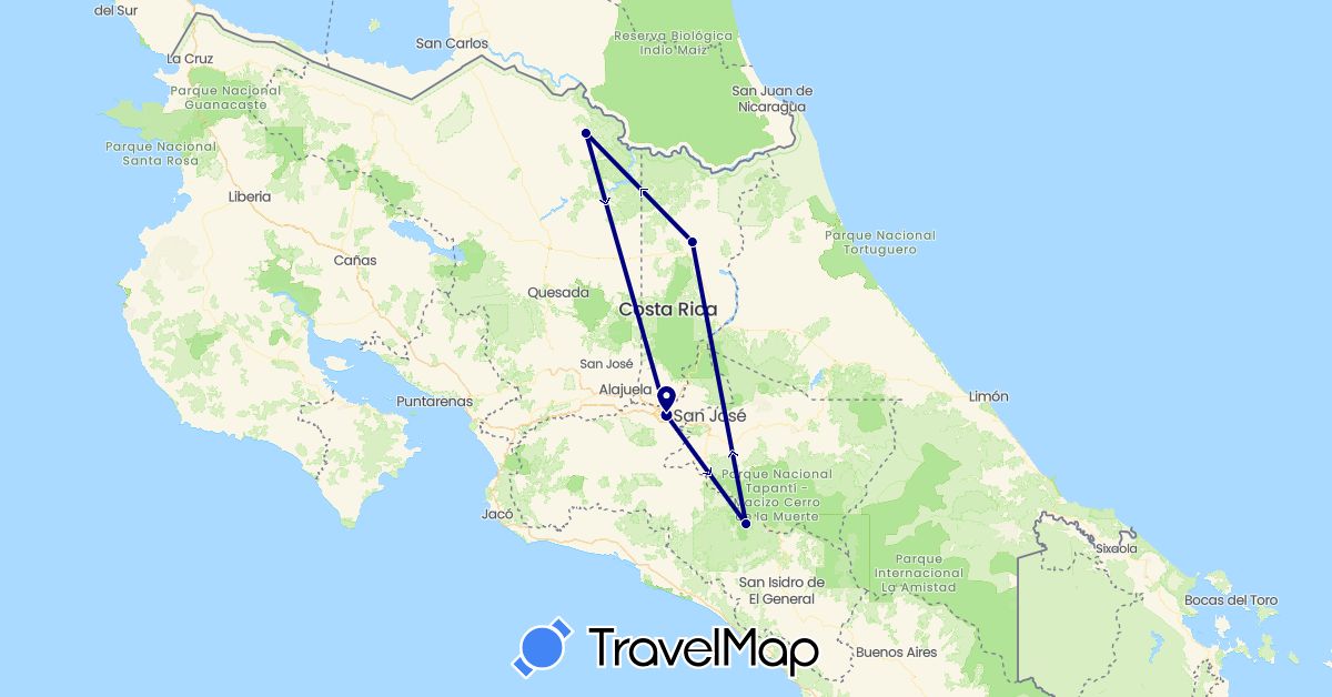 TravelMap itinerary: driving in Costa Rica (North America)