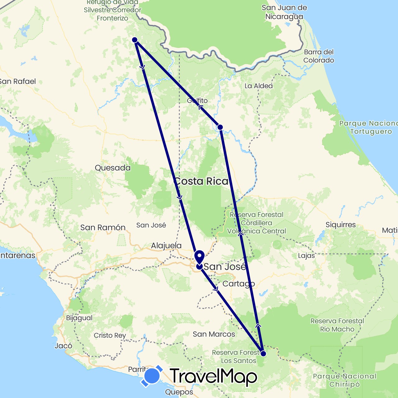 TravelMap itinerary: driving in Costa Rica (North America)
