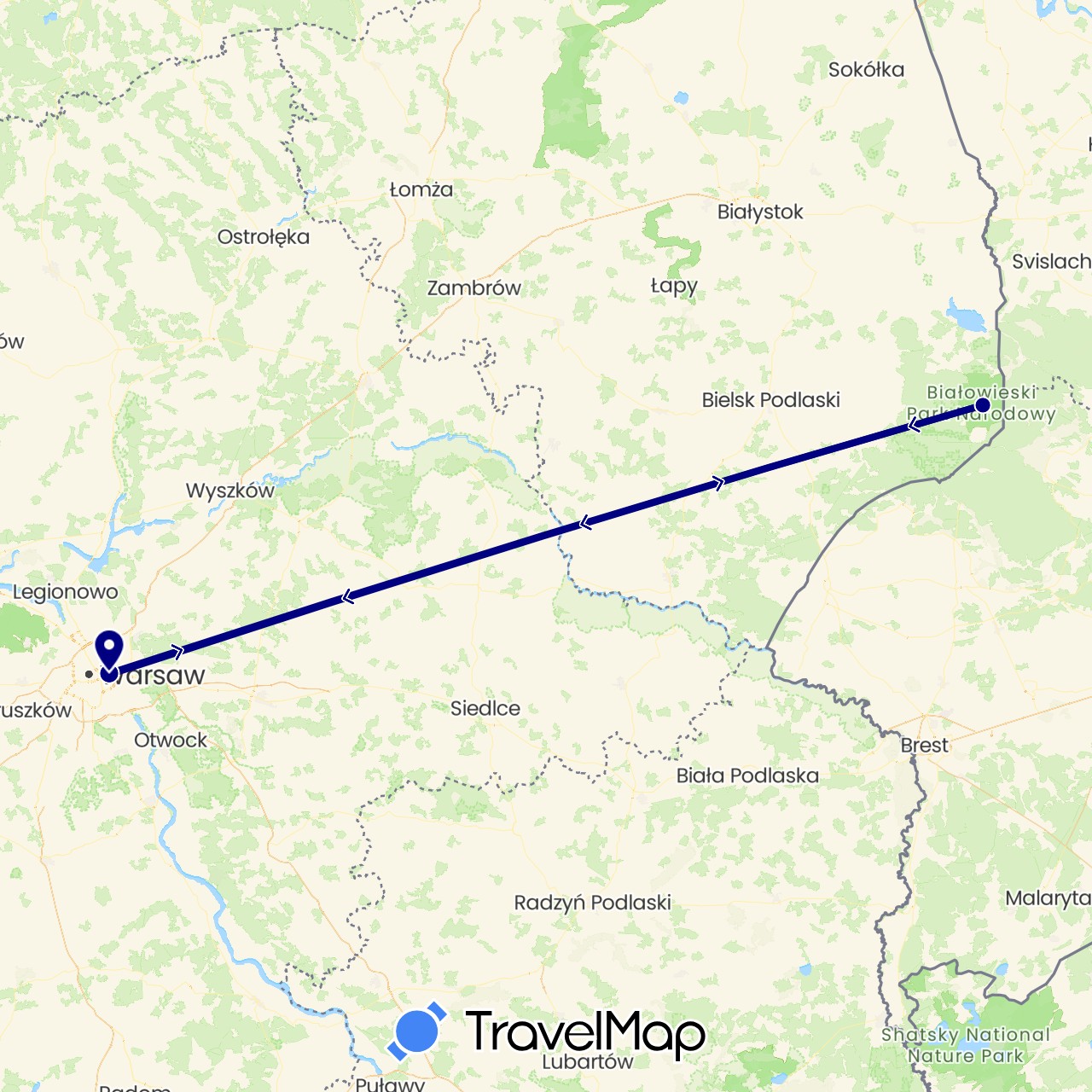 TravelMap itinerary: driving in Poland (Europe)