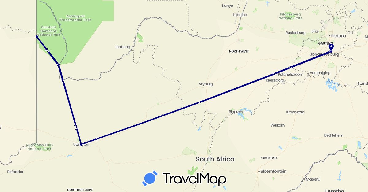 TravelMap itinerary: driving in Botswana, South Africa (Africa)
