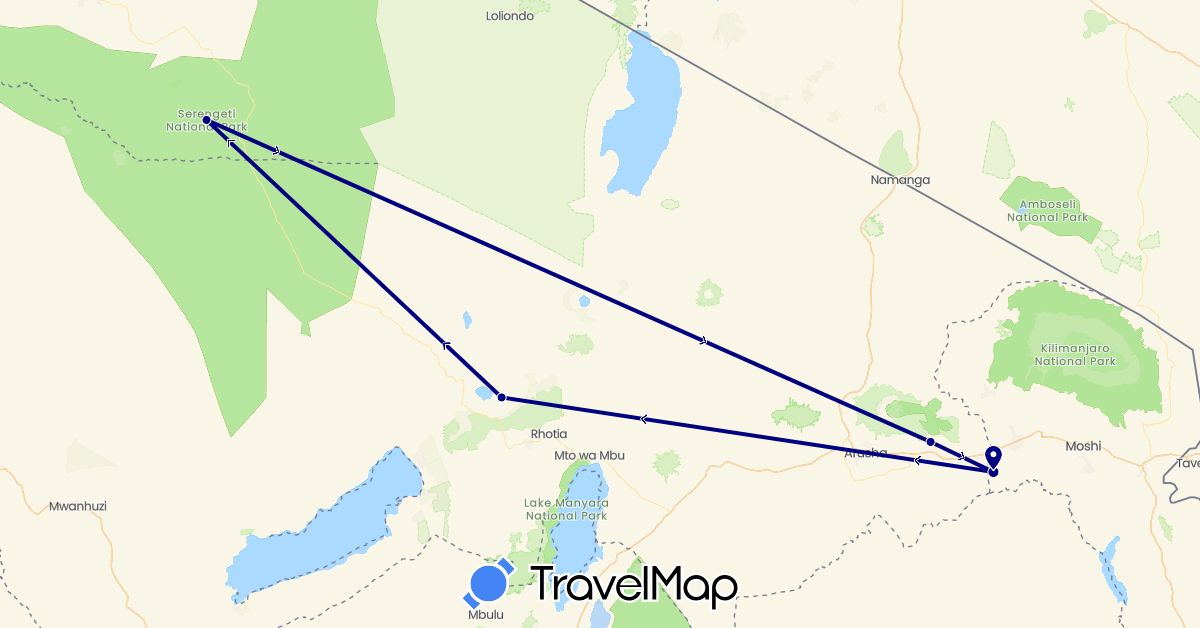 TravelMap itinerary: driving in Tanzania (Africa)