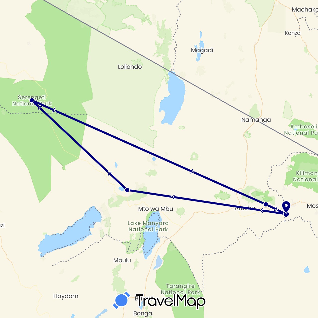 TravelMap itinerary: driving in Tanzania (Africa)