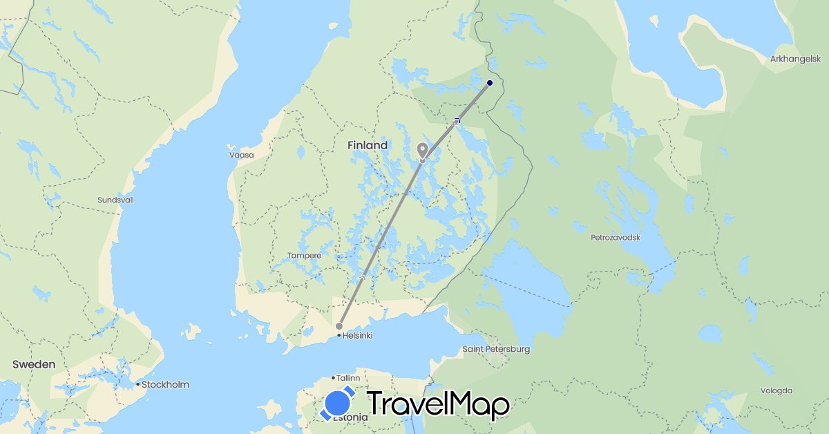 TravelMap itinerary: driving, plane in Finland (Europe)