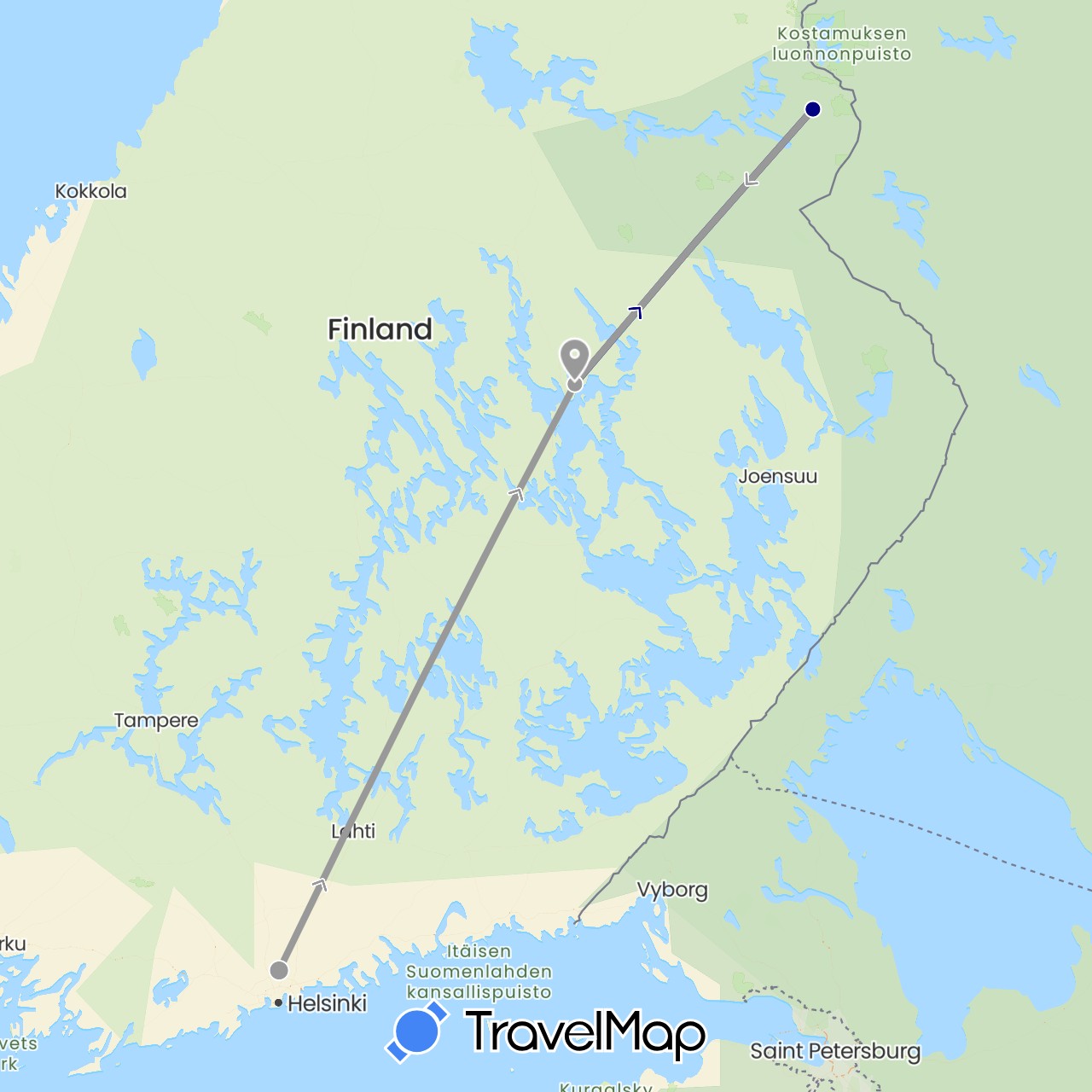 TravelMap itinerary: driving, plane in Finland (Europe)
