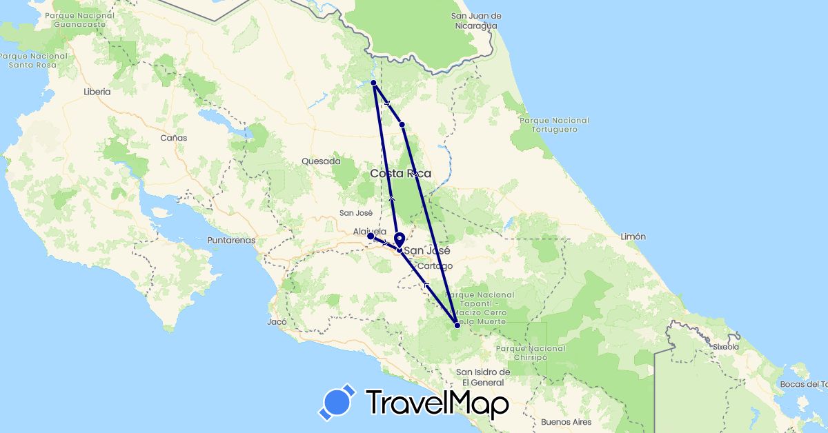 TravelMap itinerary: driving in Costa Rica (North America)