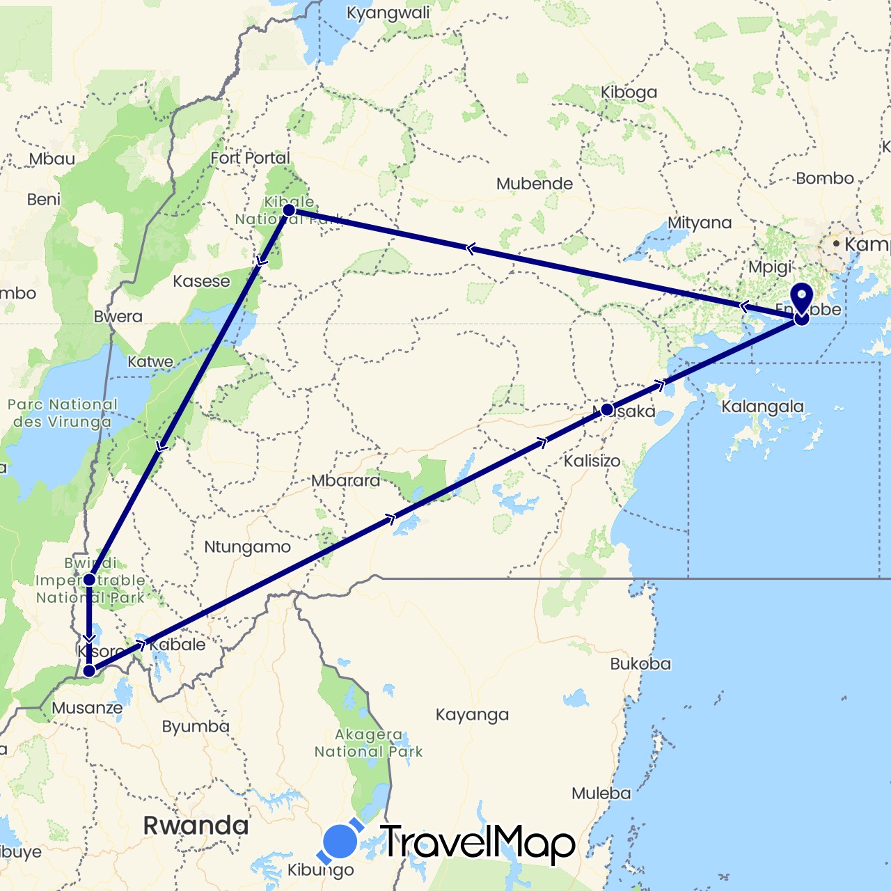 TravelMap itinerary: driving in Uganda (Africa)