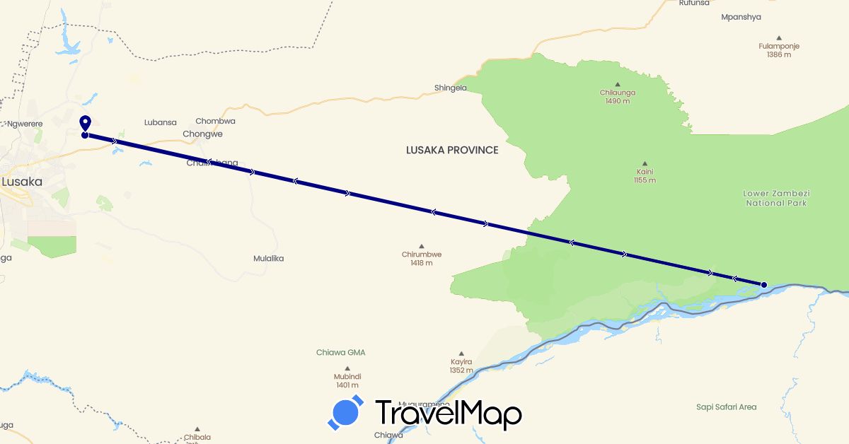 TravelMap itinerary: driving in Zambia (Africa)
