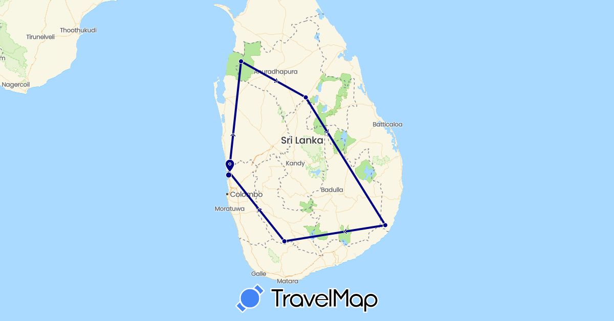 TravelMap itinerary: driving in Sri Lanka (Asia)