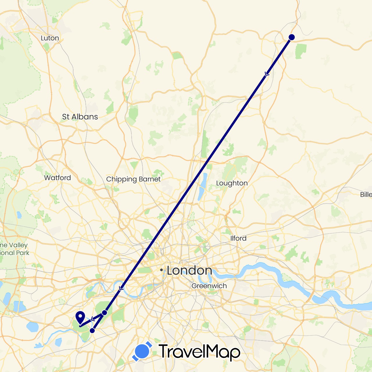 TravelMap itinerary: driving in United Kingdom (Europe)