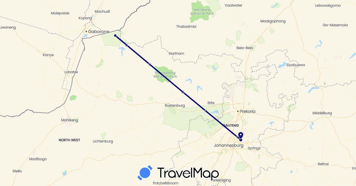 TravelMap itinerary: driving in South Africa (Africa)