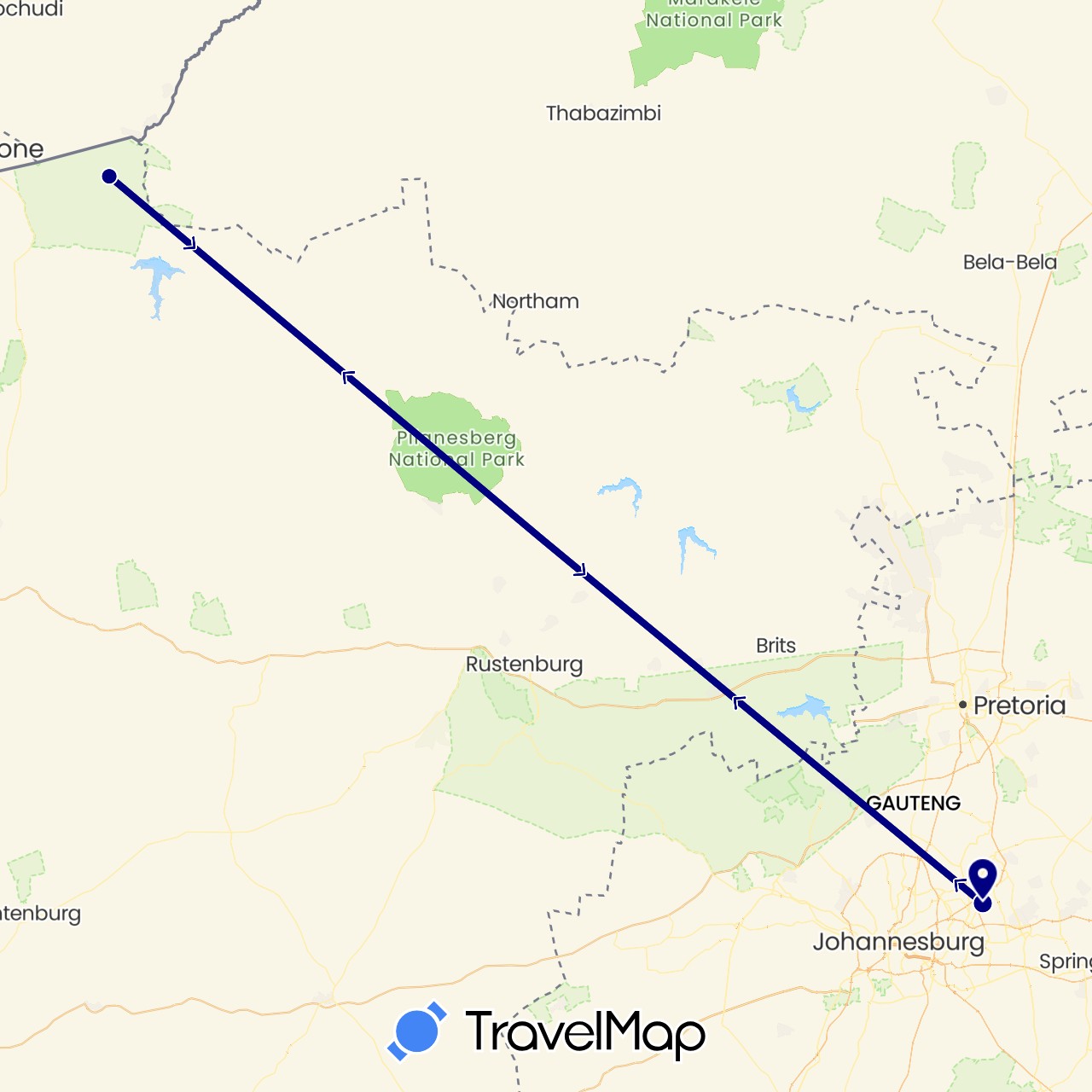TravelMap itinerary: driving in South Africa (Africa)