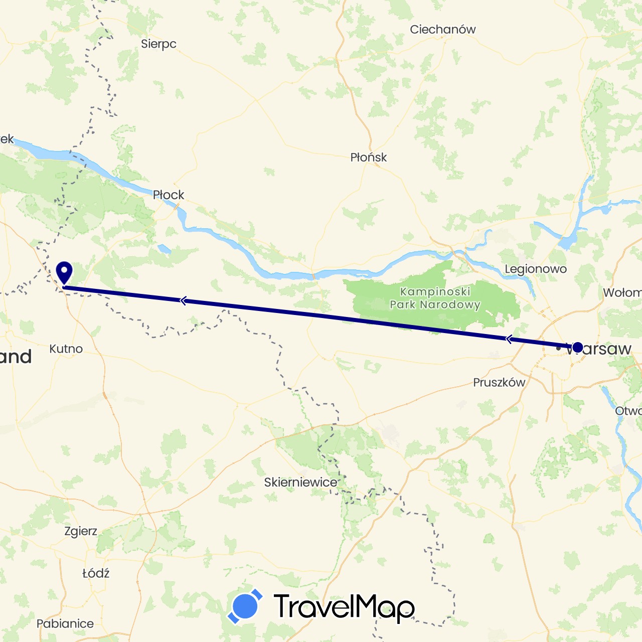 TravelMap itinerary: driving in Poland (Europe)